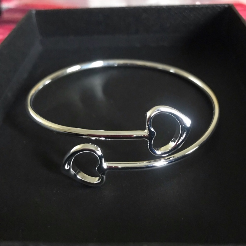 Sterling Silver Open Heart Bangle Bracelet